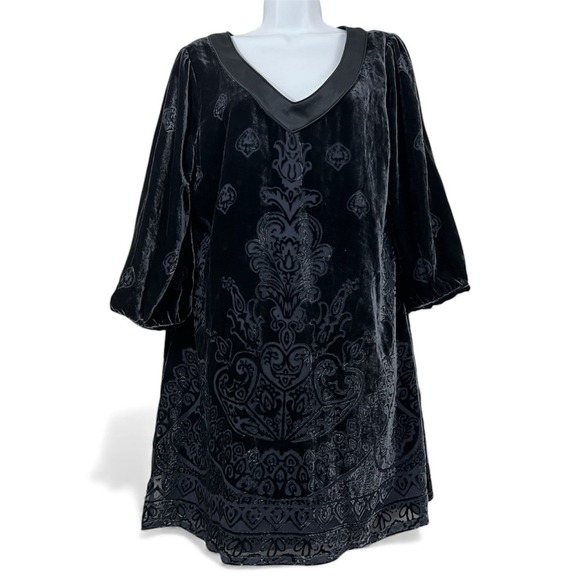 Soft Surroundings Dresses & Skirts - Soft Surroundings Black Velvet Burnout Tunic Dress M Silk Blend Whimsigoth Boho